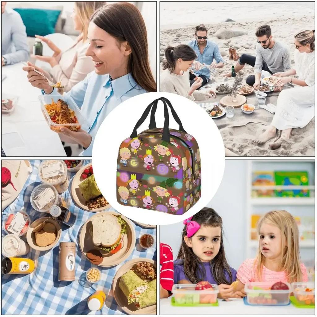 Ben And Hollys Cartoon Insulated Lunch Bag for Women Children Portable Food Boxes Thermal Lunch Box Tote