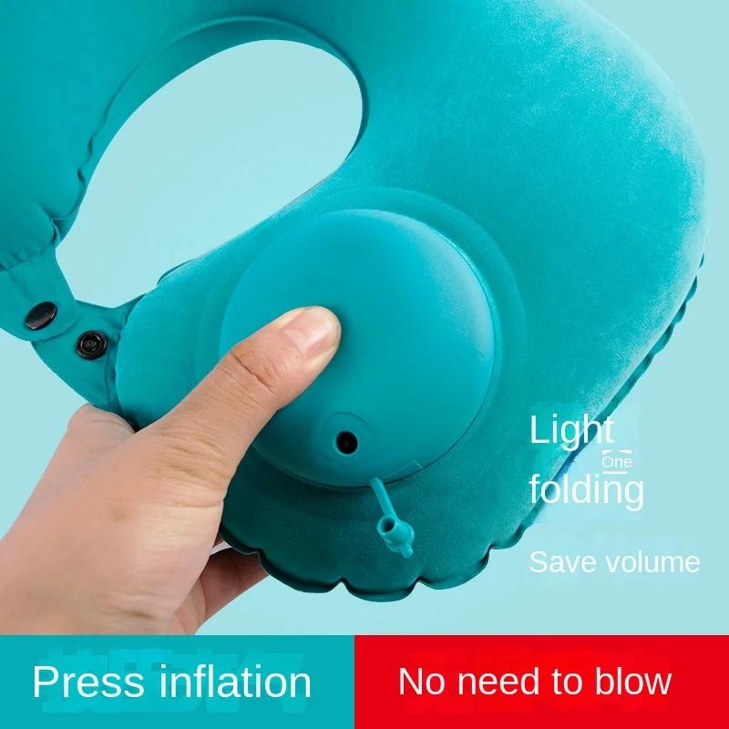U-shaped Travel Pillow Car Aviation Flight Office Inflatable Neck Pillow Short Plush Cover PVC Support Headrest Soft Care Pad