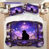 Black Cat Pattern Bedding Quilt Set Quilt Cover Pillowcase Home Decoration Birthday Gift (1 * Duvet Cover + 2 * Pillowcase, Without Core)