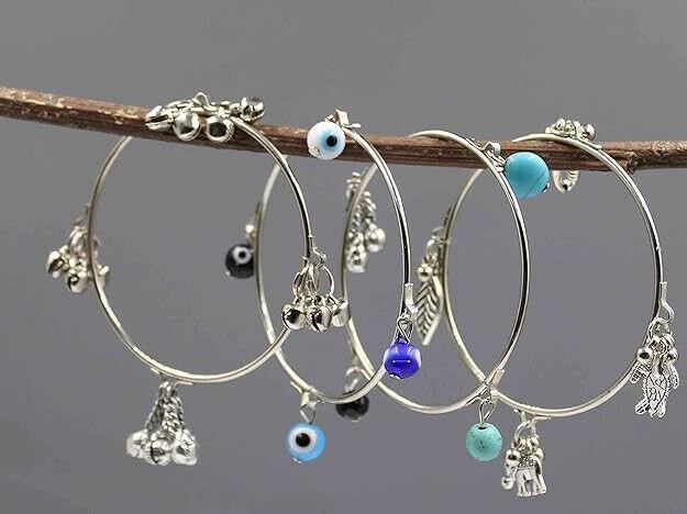 @ Beautiful Steel Bangles With Turquoise Evileye Gungru Beads For Women UKR797_60%OFF