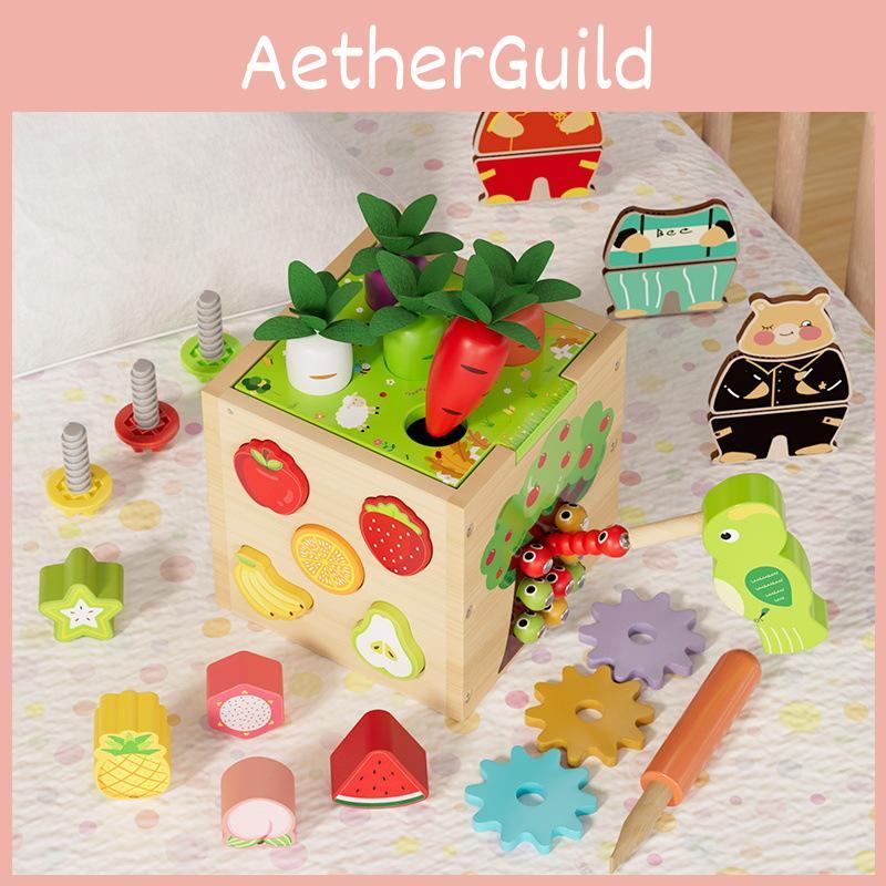 Wooden Puzzle Toy With Six Side Carrot Strawberry Early Learning Shape Matching