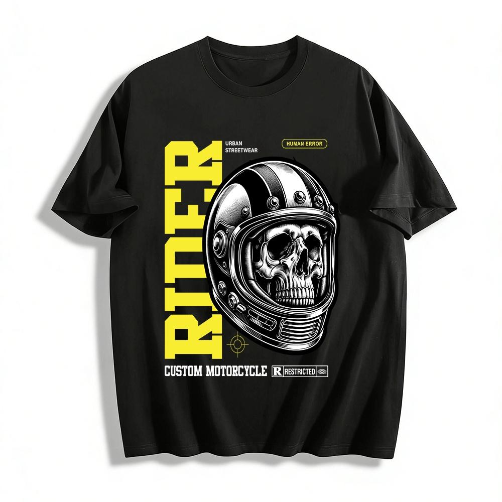 Vintage Motorcycle Skull Helmet Print Cool Street Style Men s Tee Pure cotton T-shirt XXS