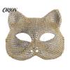 Luxury Rhinestone Costume Mask Full Halloween Mask, Sparkling Skull And Cat Face Carnival Adjustable Elastic Straps for Theme Dances