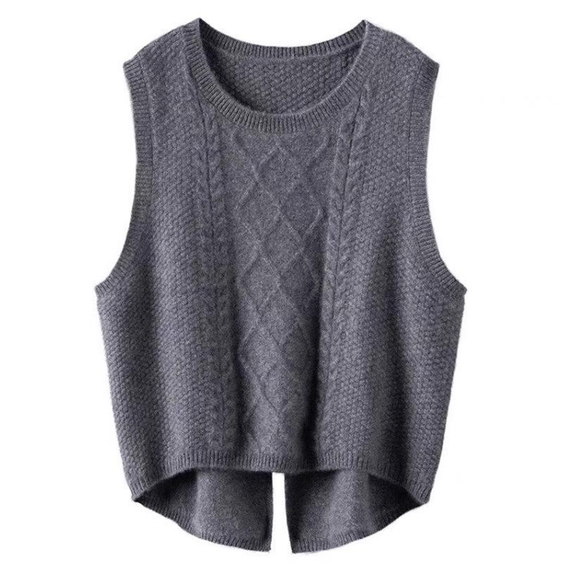 Damen 100% Wolle Grobstrick Rundhals Schlitz Weste Pullover Cardigan Top