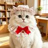 Cat Costumes Breathable Cotton Adjustable Sun Hat And Scarf Set with Bow Decor Pet