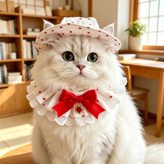 Cat Costumes Breathable Cotton Adjustable Sun Hat And Scarf Set with Bow Decor Pet Clothes for Party Photography Props