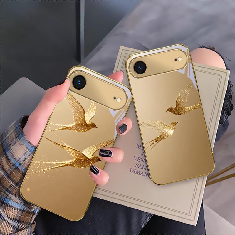 Oiseau doré volant Pour IPhone 17Pro Max 16 17 Pro 15 Pro 14 13 Plus 12 Mini 11Pro Max XR 16E 17 Air Coque de téléphone en verre dorée