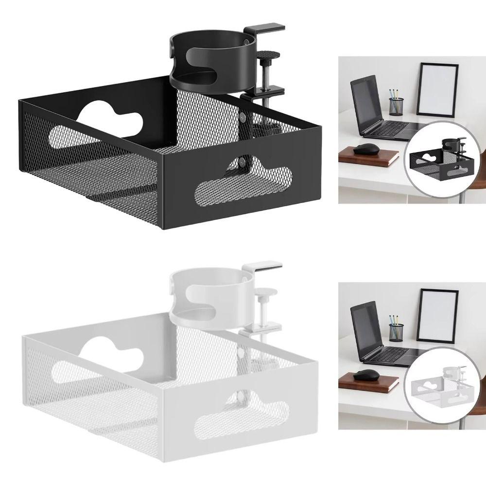 No Drill Under Desk Storage Rack Carbon Steel Under Desk Organizer Clamp-On Document Tray School