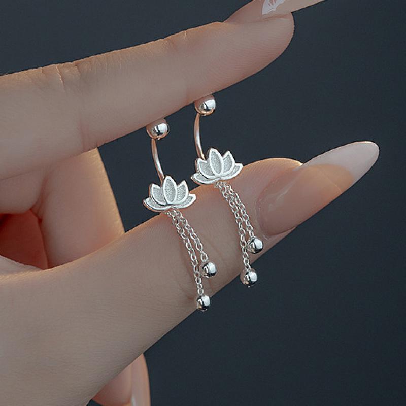 1Pair Lotus Tassel Earrings Femininity Screw Flower Earrings Elegant and Elegant Daily Style Women s Jewelry