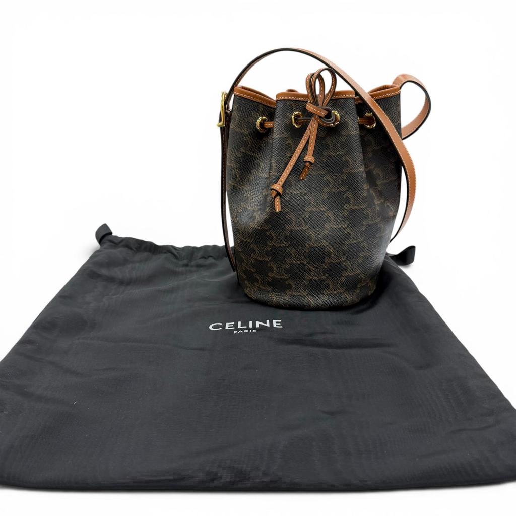 Excellent CELINE Triomphe Small Drawstring Shoulder Bag Triomphe Canvas 19114 Used