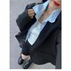 Damen Schicker Schwarzer Blazer Frühling Herbst Lässig Locker Geschnitten Slim Koreanischer Stil Kleine Größe Trendige Jacke