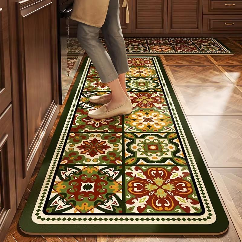 Carpet for Kithen Floor Mat PVC Leather Waterproof Non-Slip Oil-proof Carpet Retro Floral Rug Long Strip Rugs Alfombra De Cocina
