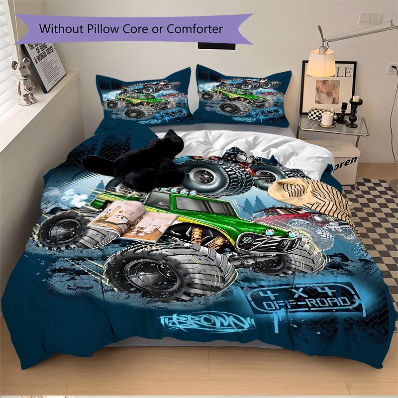 Monster Truck Adventure Print 3Pcs Bedding Setduvet Cover With 2 Bedropillowcase Home Birthday Gift