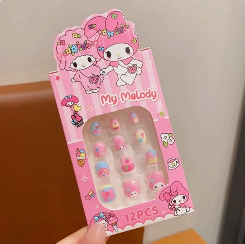 

4Box(48Pcs) Kawaii Children S Fake Nails Cute Short Kuromi Design Full Cover Nail Tip Detachable False Nail For Kids (As shown-20320)-