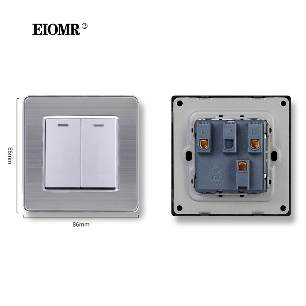 EIOMR EU/UK Standard Lichtschalter 16A 250V 2-fach 1-Wege / 2-Wege Wippschalter Großes Panel Luxus Wandtaster Unterputzschalter
