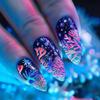 Blue Gradient Wearable Nail Tips with Coral Embossed Design