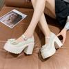 Fashion Summer and Autumn Fashion New Solid Color Bowknot Popular Thick-soled Buckle Round Toe High-heeled Shoes for Women