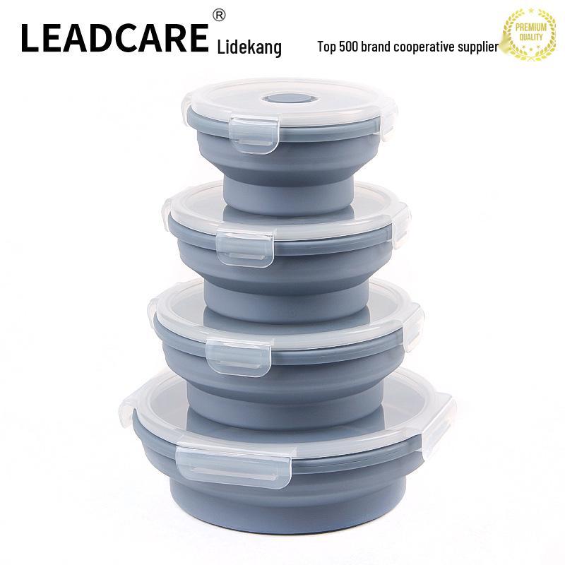 Silicone Collapsible Lunch Box - Round Food Storage Container for Outdoor Picnic or Travel.