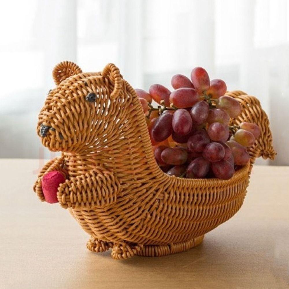 PP Squirrel Shaped Storage Basket Handwoven Imitation Rattan Storage Basket  Home Storage