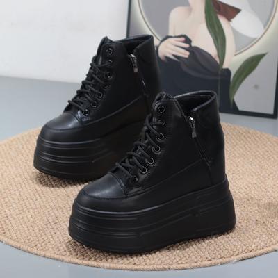 Platform White Casual Shoes Women 13cm Height Boost  Autumn 2025 High-Top Footwear for Small Size