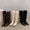 Belt Buckle~ Pants Boots Thick Heel Boots Long Boots Female Spice Girl High Boots Pointed Black Pants Boots Fried Street