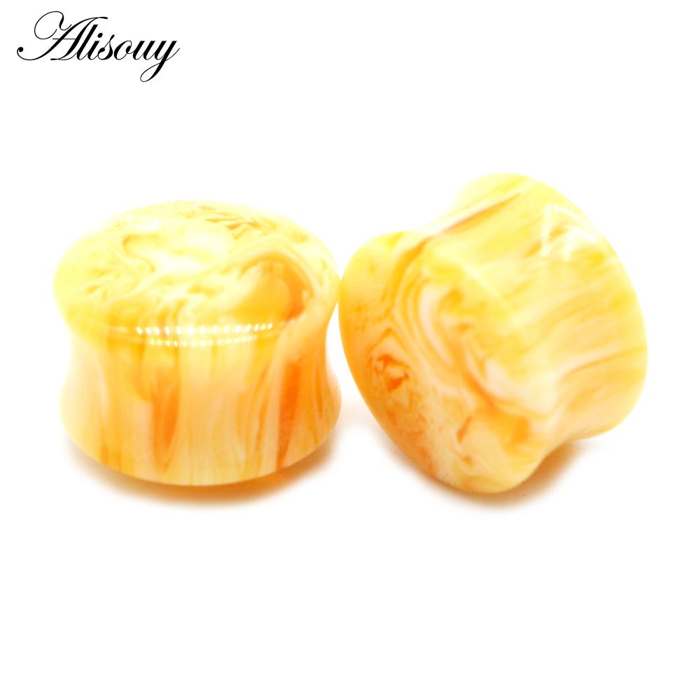 Alisouy 2PCS Einzigartige Harz Frauen Männer Ohr Stecker Flesh Tunnel Runde Sattel Ohr Keil Gauge Expander Piercing Körper Schmuck