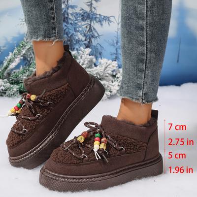 Fashion Bohemian Lace Up String Bead Snow Boots Women Soft Faux Fur Warm Ankle Boots Woman Plus Size Winter Short Snow Cross Lace Up