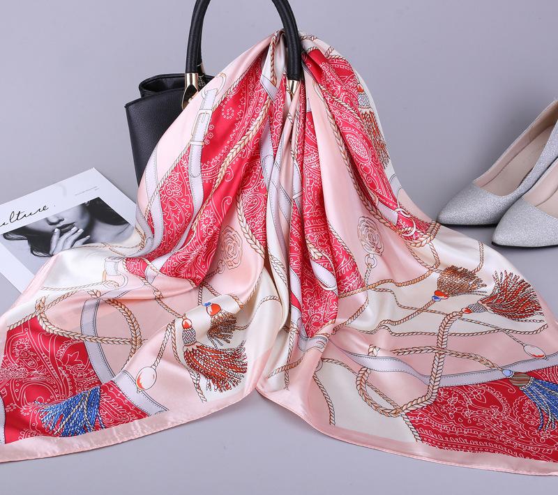 Fashion Kerchief Silk Satin Neck Scarf For Women Print Hijab Scarfs Female 90*90Cm Square Shawls And Wraps Scarves For Lady
