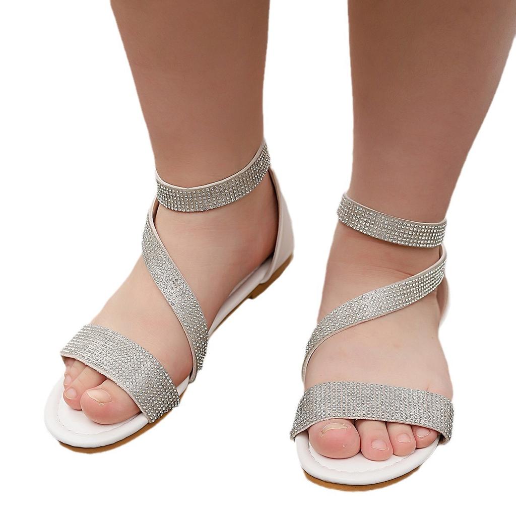 Girls Summer New Line with Flat Simple Glittery Fashion Sandals Girl Shoes Size27-36 Zapatos De Niña