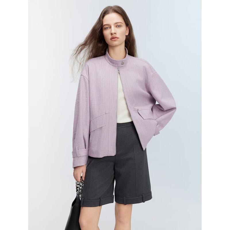 ELLE Women s Purple Stand Collar Loose Jacket L