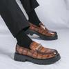 Men Loafers PU Stone Pattern Thick Sole Round Head Metal Chain Decoration Business Casual Men Shoes Large Size 38-46