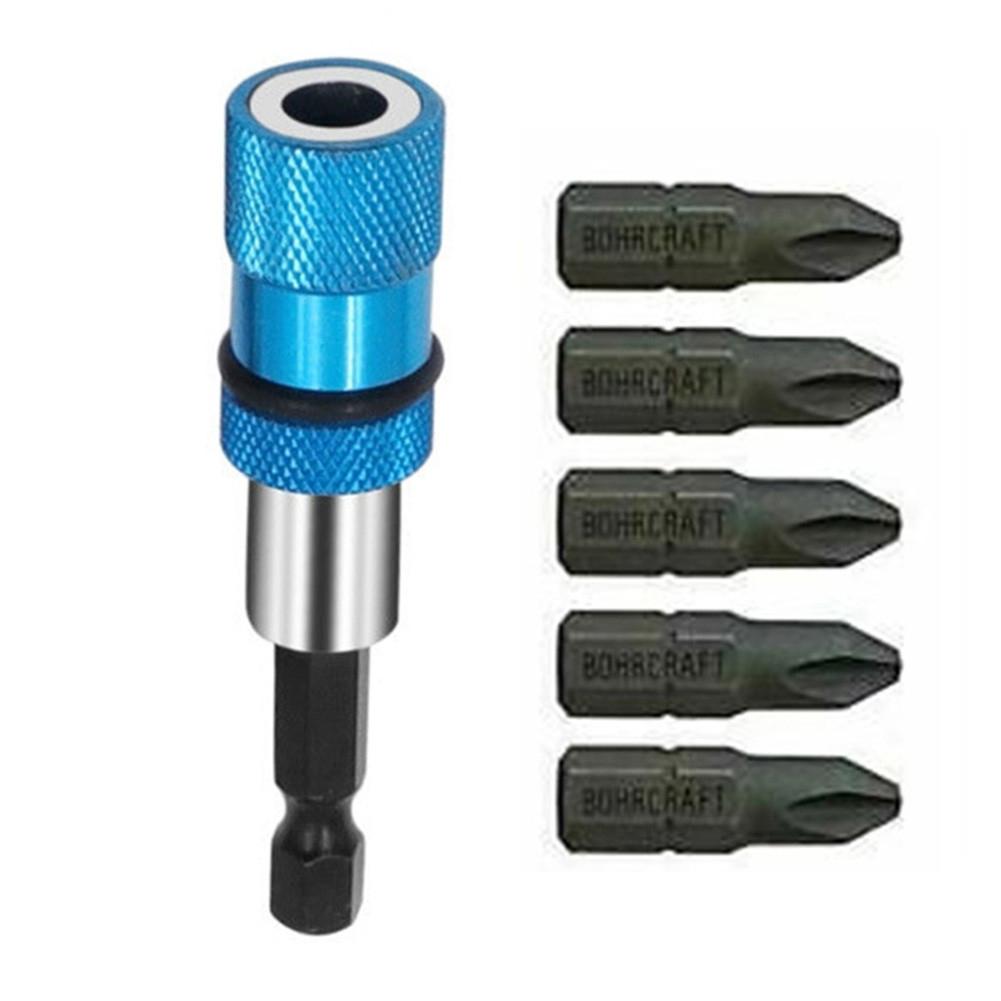 Red/Blue/Silver Hex Shank Magnetic Holder + 5pcs Drill Screwdriver Bits