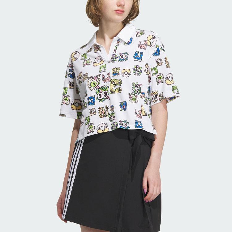 Adidas Neo Cartoon Print Polo Shirt Women Tops White IK5140
