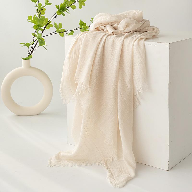 Spring & Summer Lightweight Sunscreen Shawl: Imitation Cotton-Linen, High-End Silk Gauze Scarf, Solid Color for Women