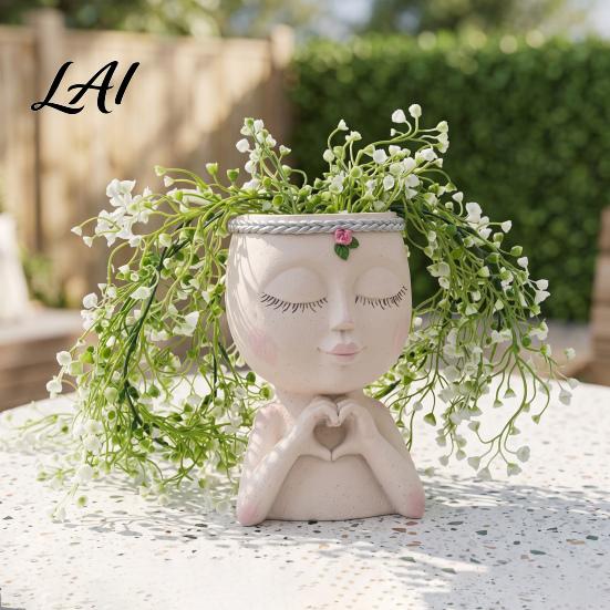 Artistic Sculpture Flower Pot Face Planter Pot Cute Resin Head Vase for Succulents Flowers Decorative Pots Unique Indoor Bedroom Desk Shelf
