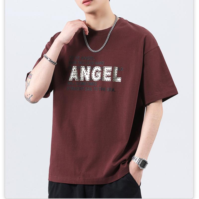 

New American High-density Knitted Loose-print Men s T-shirt Short-sleeved 3XL