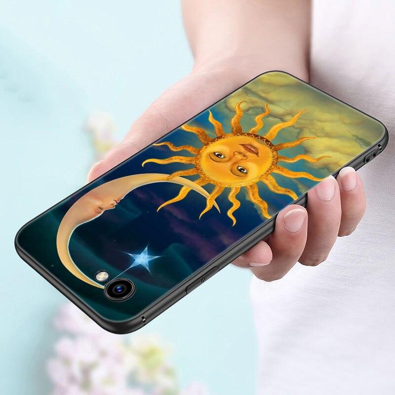 Funny Sun Moon Face Phone Case For Apple iPhone 14 13 12 Mini 11 Pro Max 7 8 XR X XS 7 8 Plus SE 2020 2022 Black Cover