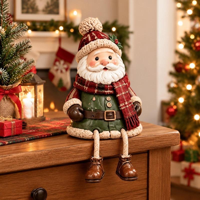 Christmas Resin Character Decoration with Separate Rope Legs, Figurine for Seasonal Home Displays