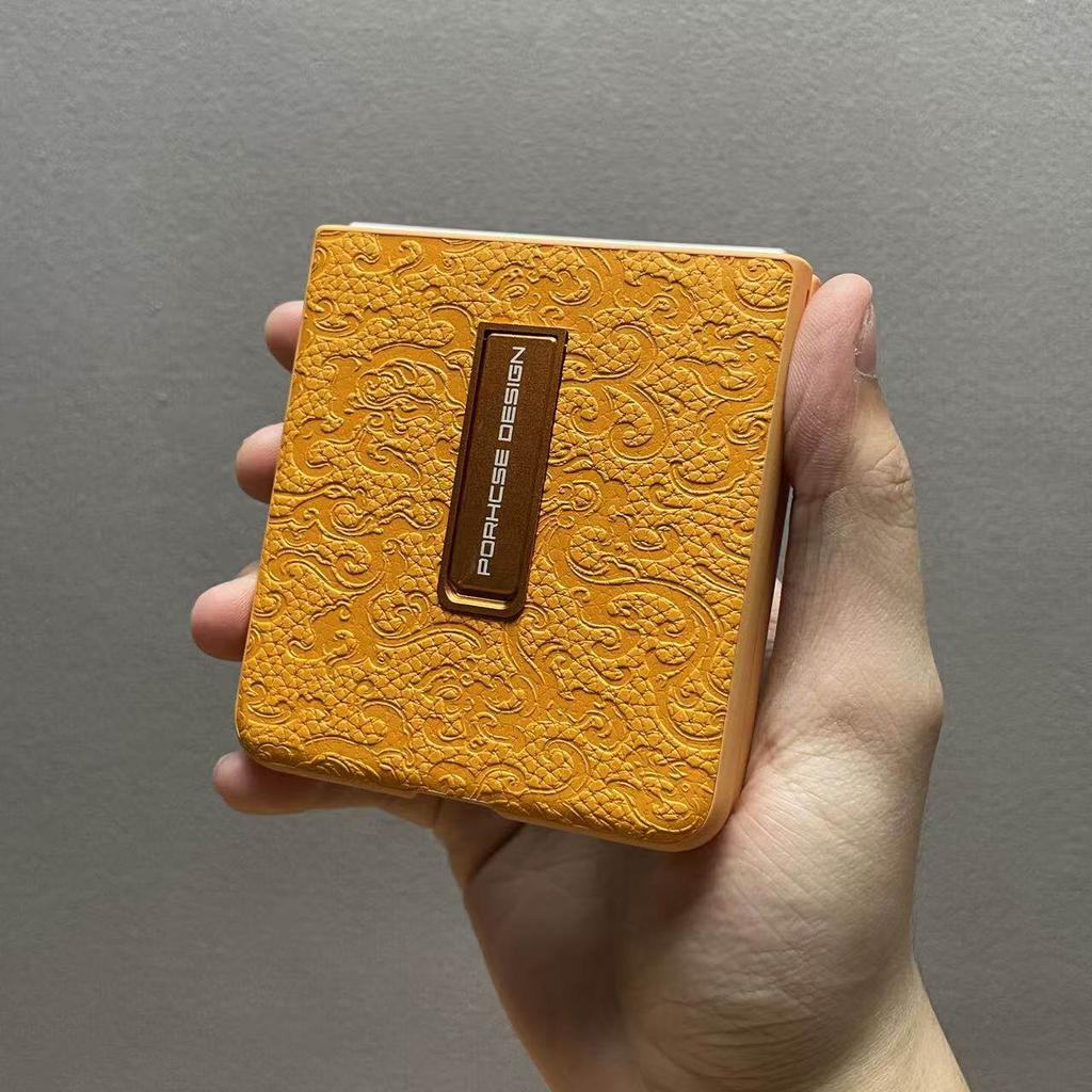 For Samsung Galaxy Z Flip 7 Case Fashion Flower Print Texture PU Leather With Bracket Phone Cover Non-Slip Dustproof Bumper