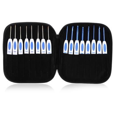 DIY Knitting Tool Crochet Hook Aluminum Set with Blue & White Porcelain Pattern Handle(Blue