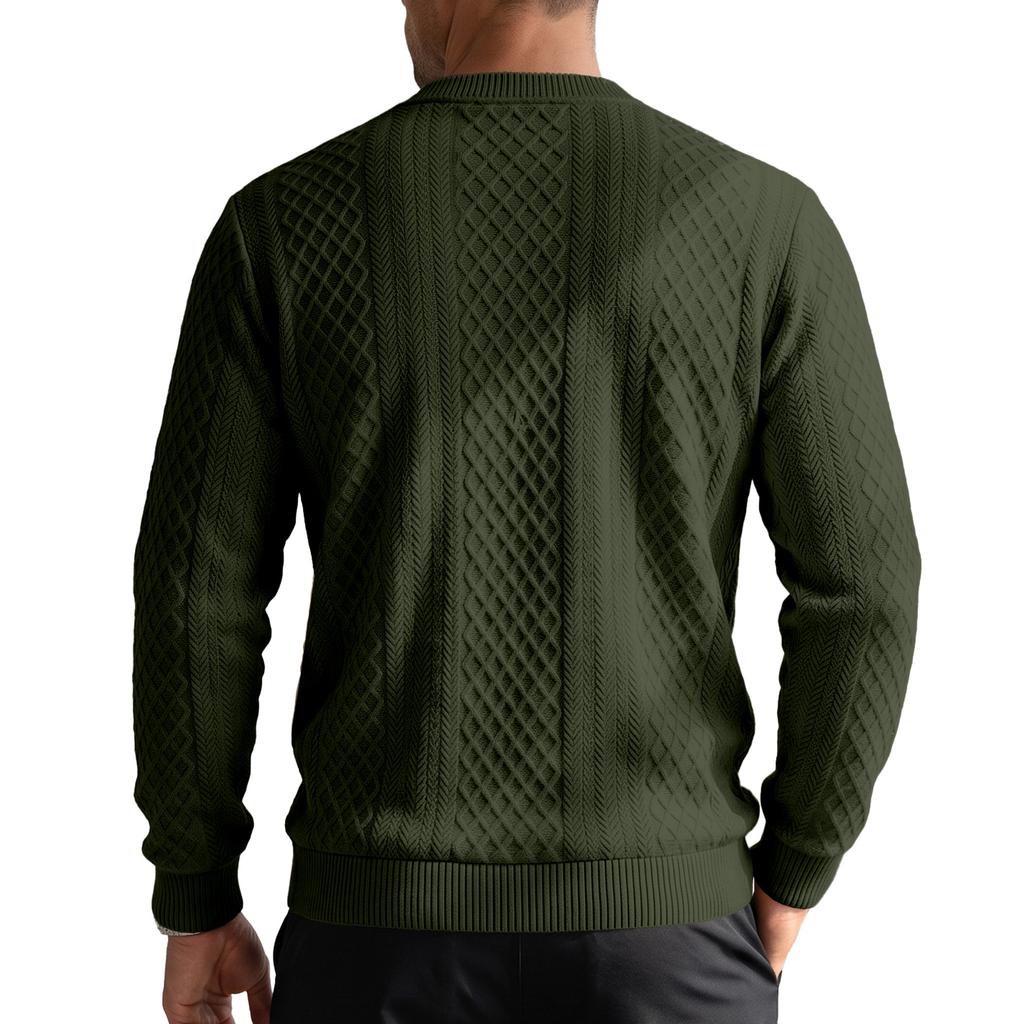 Men's Geometric Jacquard Textured Crew Neck Sweatshirt, Long Sleeve X Stitch Decor Casual Pullover Top for Daily Wear