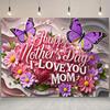 Mother's Day Floral Backdrop with Floral&Butterfly Element Design,Wall Decor,Gift,Festive Wall Covering,Rustic Background