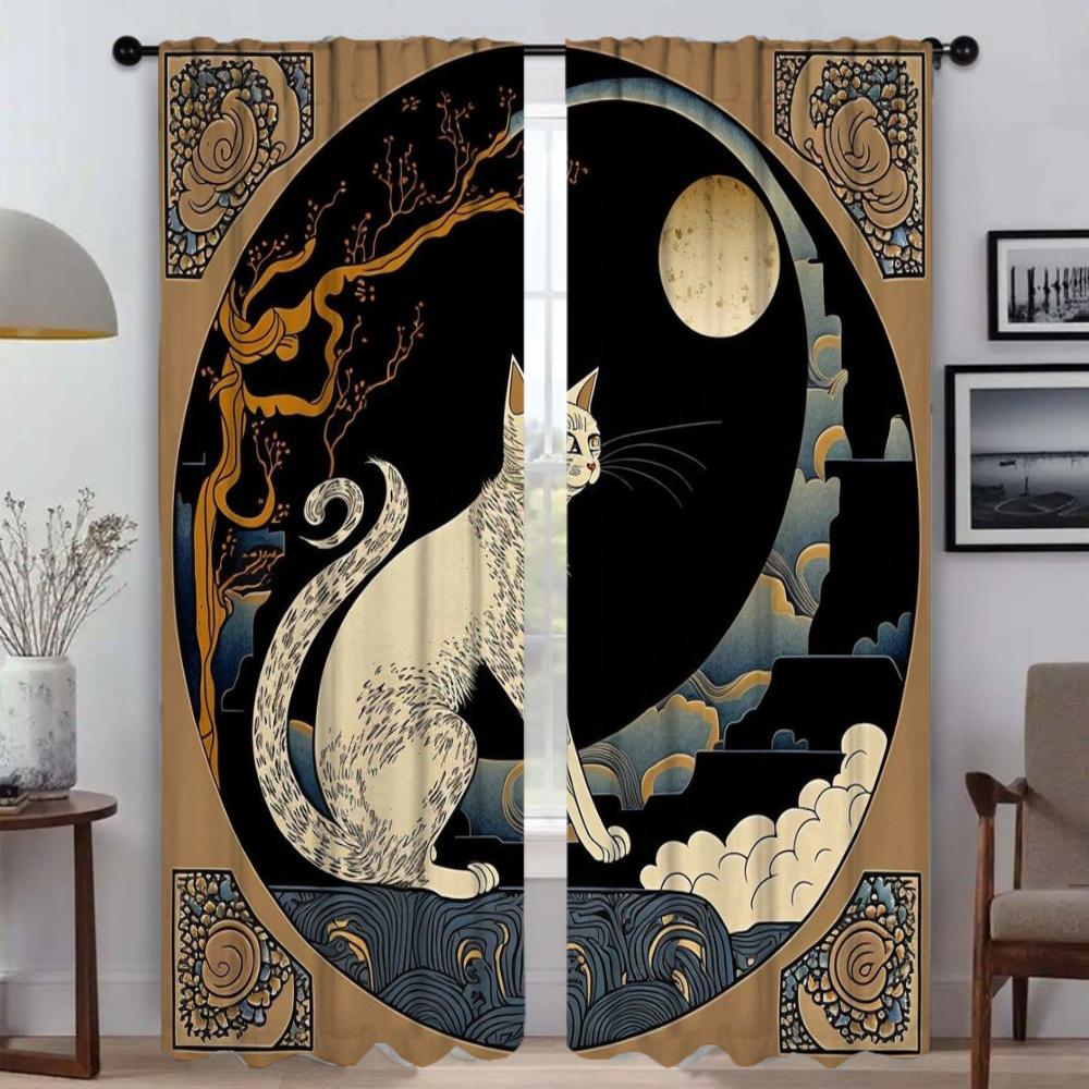 Set Of 2 Elegant Room Curtains Camera Cat Tulle Bedroom Curtain Anti Mosquito Shades Partition Living Darkening For Made Polyester