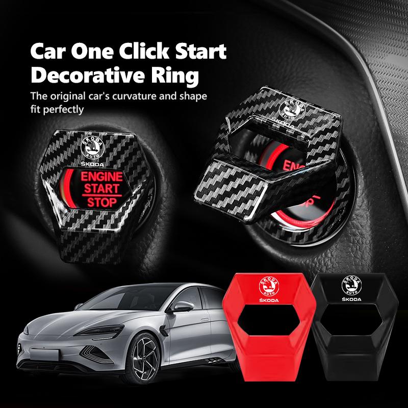 AFB1 Car One Click Engine Start Stop Switch Button Protective Cover Ignition Device Cover For Skoda Kamiq MK3 Roomster Rapid Kodiaq