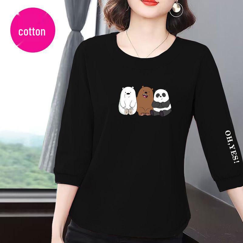 

Premium Cotton Seven-Sleeve Women s Summer 2025 Korean Style Loose Slimming Belly-Covering Versatile Top M (Recommended for 85-100 lbs) чёрный