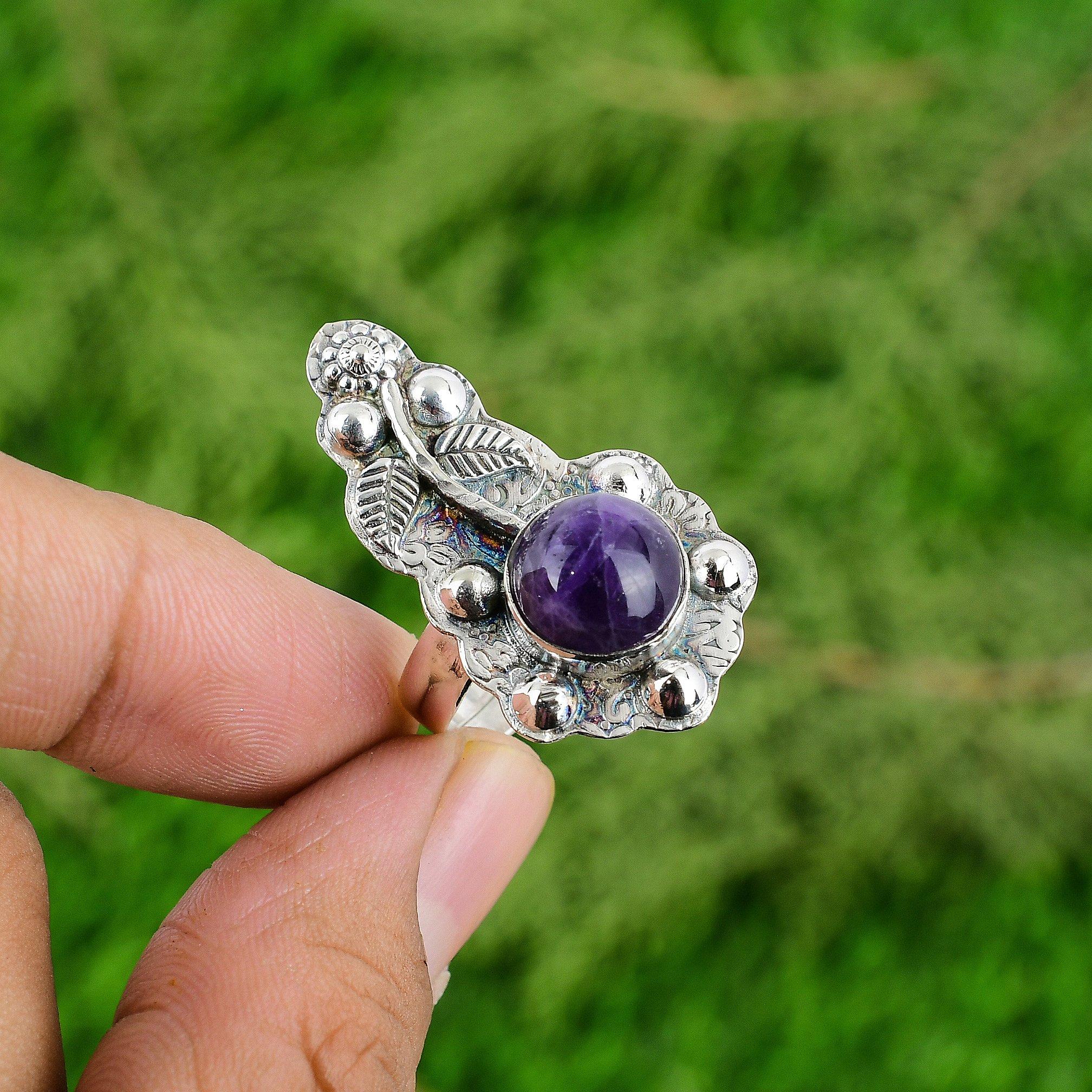 

Natural African Amethyst 925 Sterling Silver Daughter New Promise Flower Ring Adjustable