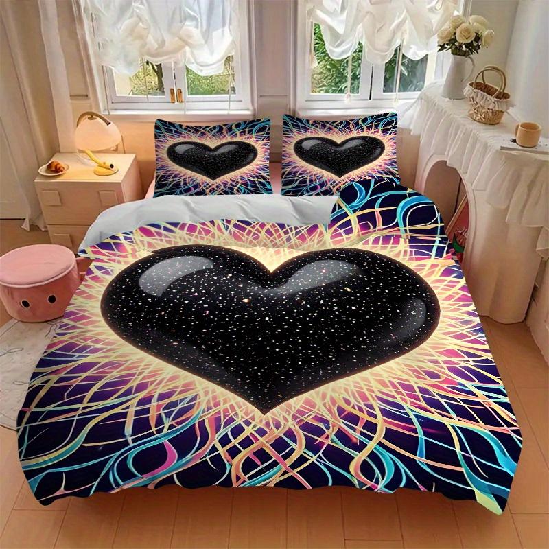3Pcs Cosmic Heart Printed Bedding Set, Breathable And Soft,(Includes 1 Duvet Cover And 2 Pillowcases, Quilt Not Included) Yy250815168