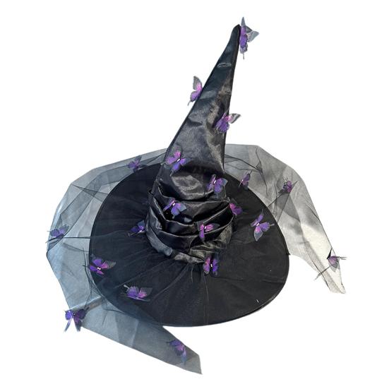 Witch Hat Mesh Yarn Cover Butterflies Design Women Cosplay Hat