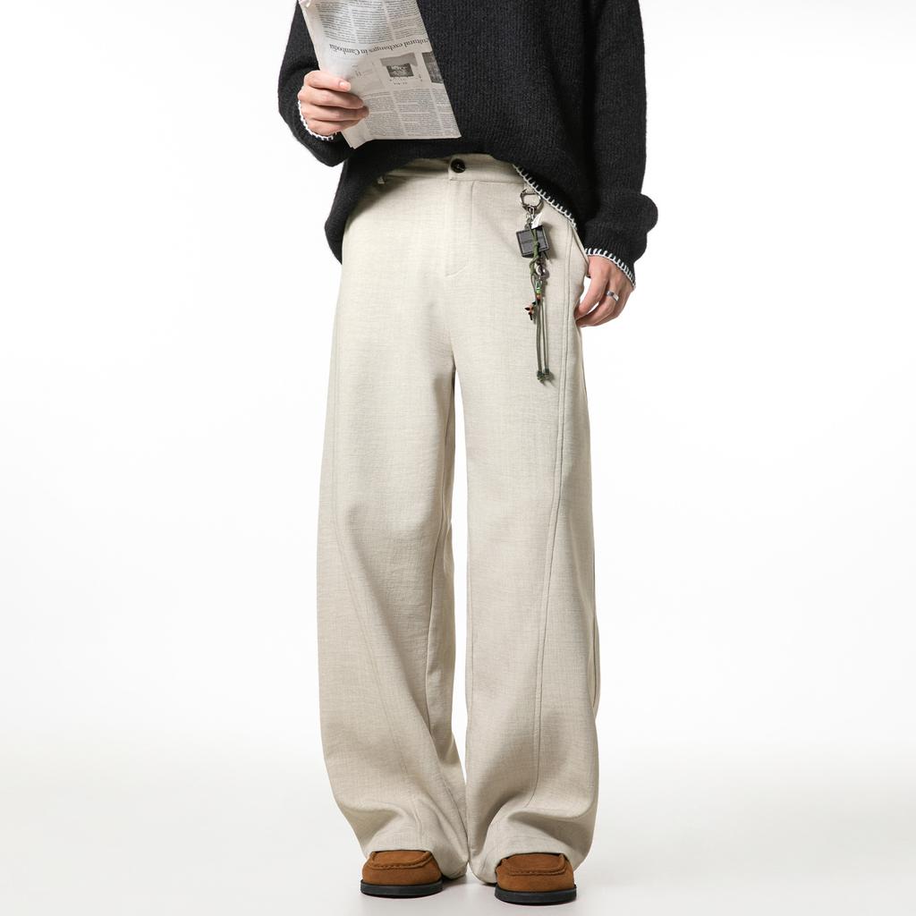 Textured Drape Trousers Men's Autumn Retro Old Money Imitation Linen Casual Trousers Structure Split Straight Trousers