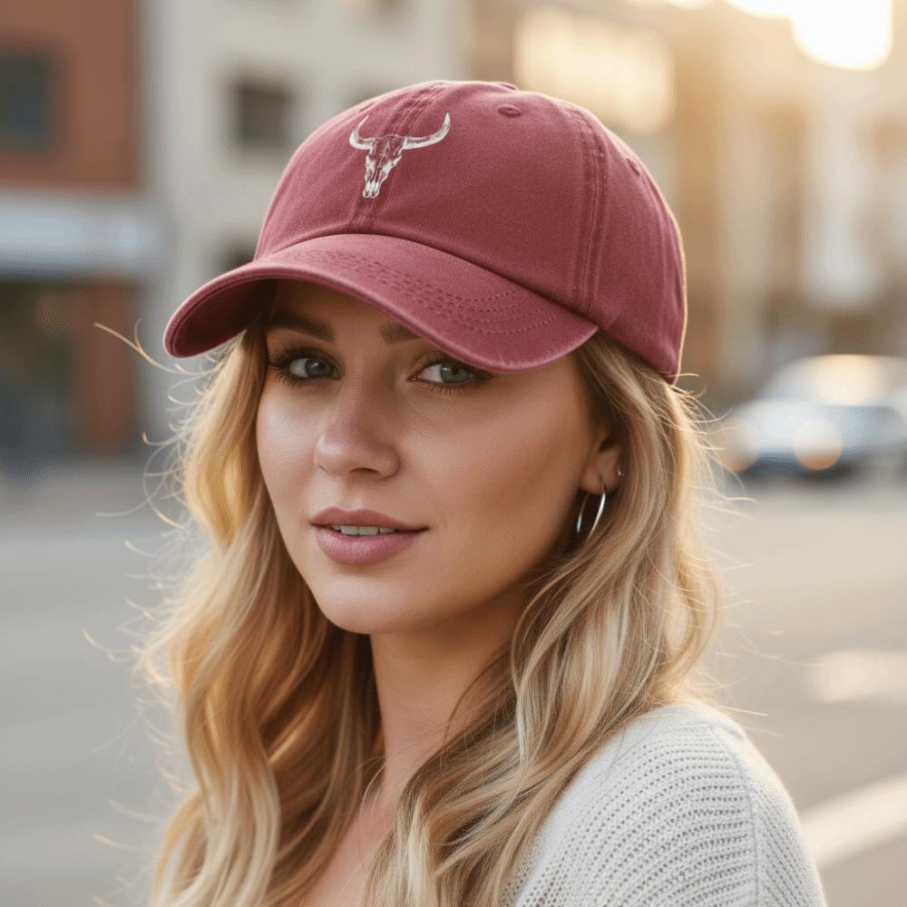 Hip Hop Bull Skull Print Baseball Cap Washed Cotton Streetwear Hats For Man Women Unisex